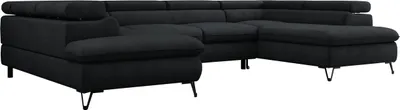 Produktbild von Wohnzimmersofa U-form, Eckcouch, Schlaffunktion und Bettkasten - PETER U - Velvet - Schwarz