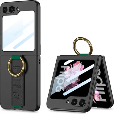 Produktbild von Hülle für Samsung Galaxy Z Flip 6 / Z Flip 7 FE Hart PC Schutzhülle Integrierte Displayschutz mit Armband Ringhalter Schwarz