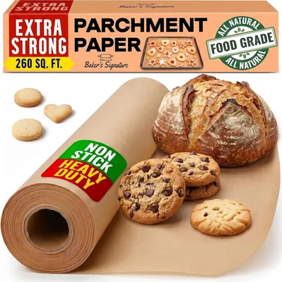 Productafbeelding van Bakpapier - Perkamentpapier om te bakken - 38 cm x 64 m vetvrij papierrol met snijder - Antiaanbaklaag ongebleekt papier voor bakken - Koken