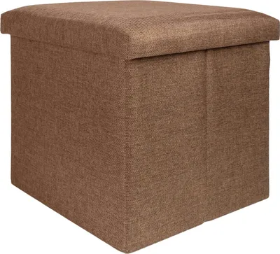 Produktbild von Intirilife Faltbarer Sitzhocker 38x38x38 cm in BERNSTEIN BRAUN - Sitzwürfel mit Stauraum und Deckel aus Stoff in Leinen Optik - Sitzcube Fußablage Aufbewahrungsbox Truhe Sitzbank