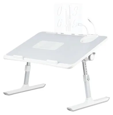 Immagine prodotto di Tavolino per laptop - Tavolino da letto - Pieghevole - Regolabile in altezza e inclinazione - Con ventola di raffreddamento - 60×40 cm - Grigio