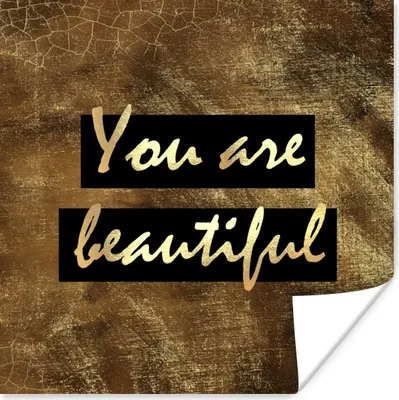 Produktbild von MuchoWow® Poster Zitat - Schönheit - Braun - Gold 50x50 cm - Wohnzimmerdekoration