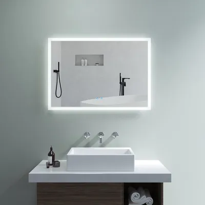 Produktbild von LED Badspiegel Badezimmerspiegel Wandspiegel 100x70 cm Touch-Schalter Dimmbar + Kaltweiß 6400K + Spiegelheizung + Anti-beschlag + IP44 + CE