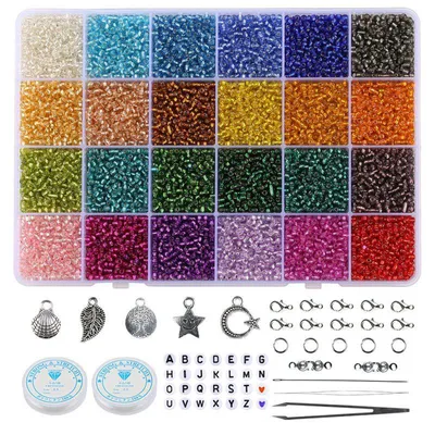 Produktbild von Perlen zum Auffädeln 3mm 24 Bunte Perlen Set,Glasperlen mit Buchstaben Perlen, Liebe Perlen,armbänder selber machen für DIY Stil 1