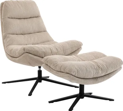 Produktbild von Relaxsessel PORTO mit Hocker, 360° drehbar, robuster Webstoffbezug, beige