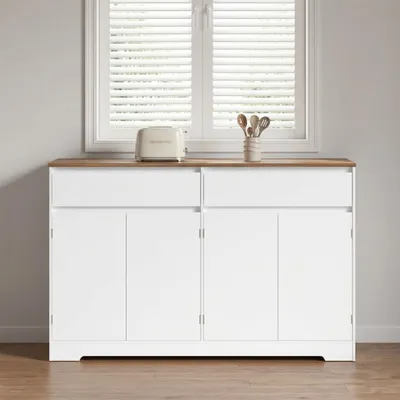 Immagine prodotto di Credenza BEALIFE con due ampi cassetti | 140 x 40 x 90 cm, in MDF, con sistema antiribaltamento |  per sala da pranzo, soggiorno e ingresso | Marrone retrò, AP55