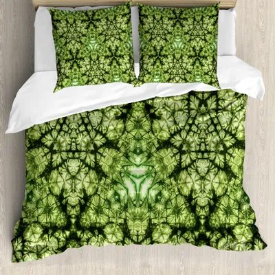 Produktbild von ABAKUHAUS Natur Bettbezug, Tie Dye-Effekt Bohemian Art, Milbensicher Allergiker geeignet mit Kissenbezügen, 200 cm x 200 cm - 80 x 80 cm, Grün