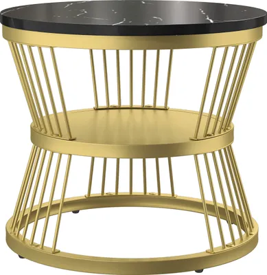 Image de Table basse gigogne 2 pièces – Ensemble noir effet marbre avec piètement doré, design moderne et élégant