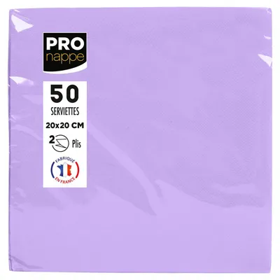 Image de Pronappe 16x 50 serviettes cocktail ouate 2 plis 20x20 cm Lilas SV622005I