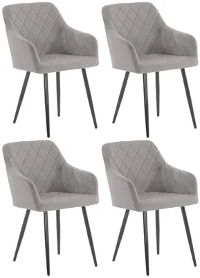 Produktbild von CLP 4er Set Esszimmerstuhl Shila Gesteppt grau Material Samt