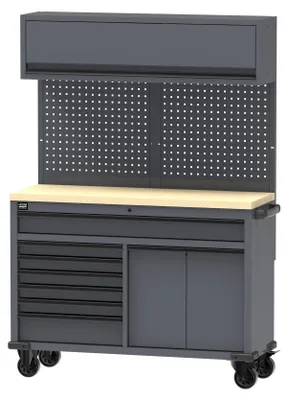 Immagine prodotto di Banco da lavoro mobile HBM 136 cm con 7 cassetti e armadio sopraelevato, grigio