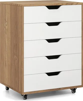 Produktbild von GOPLUS Rollcontainer mit Schubladen, Schubladenschrank mit Rollen, Griffmulden, mobiler Aktenschrank, Bürocontainer Rollschrank, Natur