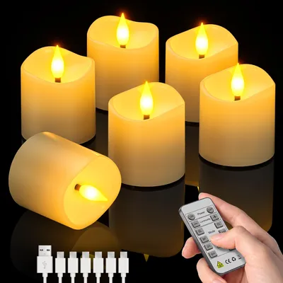 Produktbild von Yme 6er LED Teelichter mit Timer Aufladbar | Flammenlos mit Fernbedienung