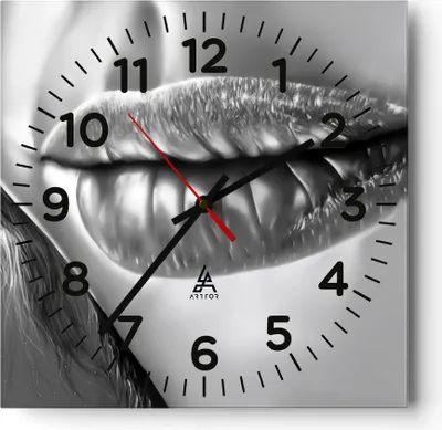 Produktbild von Wanduhr - Quadrat - Glasuhr - Lippen Gesicht weiblich Lippenstift - 30x30cm - Schleichendes Uhrwerk - Lautlos - zum Aufhängen bereit - Dekoration Modern - Wanddekoration aus Glas - C4AC30x30-2266