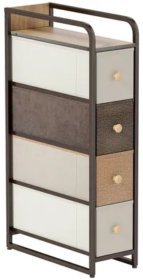 Zdjęcie produktu dla Wąska komoda z tkaniny z 4 szufladami | Kolor: Wielokolorowa | Wymiary: 20 x 47 x 84,5 cm
