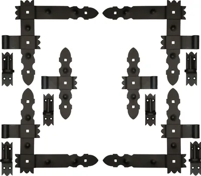 Zdjęcie produktu dla KOTARBAU® Zawias katowy kuty ozdobny 300x50 mm + zawias srodkowy 6-czesciowy zestaw z zaciskami do przykrecenia do bram furtek