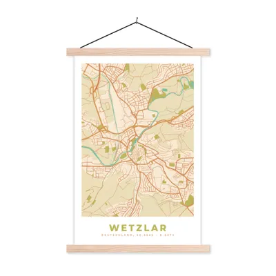 Produktbild von MuchoWow® Textilposter Stadtplan - Wetzlar - Vintage - Stadtplan 120x180 cm mit holzfarbenen Rahmen - Textil-Plakat