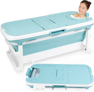 Zdjęcie produktu dla Składana wanna Aopunly 132 cm – przenośna wanna dla dorosłych, składana wanna dla małych dzieci, do małej łazienki, kolor niebieski