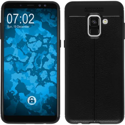 Produktbild von PhoneNatic Case kompatibel mit Samsung Galaxy A8 Plus (2018) - schwarz Silikon Hülle Lederoptik Cover