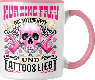 Produktbild von Trendation - Totenköpfe und Tattoos Tasse Frau Geschenk Tattoowierte Frau Tatoo (Rosa)