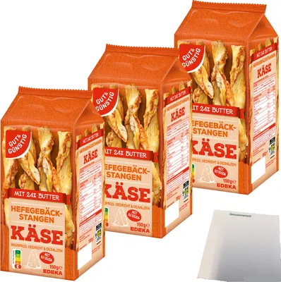 Produktbild von Gut & Günstig Gebäckstangen mit Käse aus Hefeteig gedreht 3er Pack (3x150g Packung) + usy Block