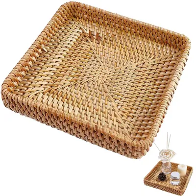 Rotan-Dienblatt, geflochten, braun, 22x22x4 cm, Boho-Stil