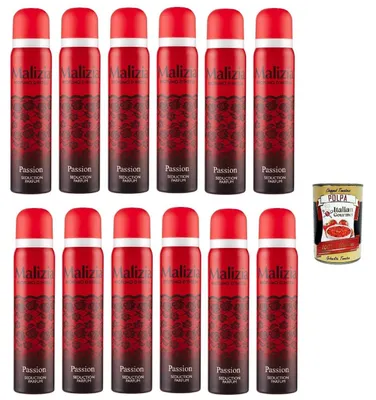 Produktbild von MALIZIA Deodorante Donna Passion Seduction Parfum,Deodorant Deo Spray für Damen 12x 100ml + Italian Gourmet polpa 400g