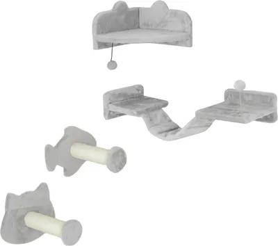 Produktbild von Katzentreppen-Set, 4-teilig, Kratzmöbel mit Sisal-Stufen, doppelter Plattform, Hellgrau
