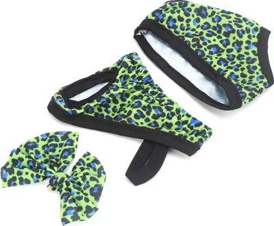 Produktbild von Babypuppenkleidung mit Leopardenmuster, Badeanzüge, 18-Zoll-Badeanzug mit Haarspange