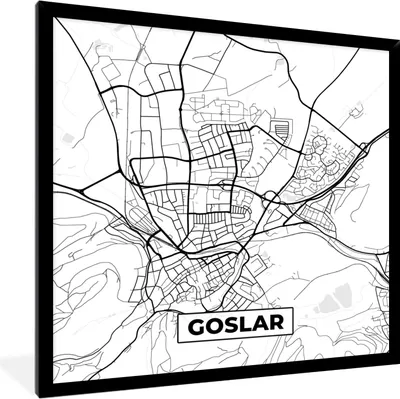 Produktbild von MuchoWow® Gerahmtes Poster Karte - Goslar - Stadtplan 40x40 cm - Poster mit Schwarzem Bilderrahmen Wandposter Rahmen Foto Bilder - Mit Rahmen - Wanddekoration Schlafzimmer