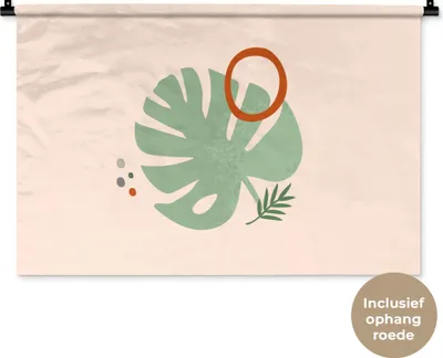 Produktbild von MuchoWow® Wandteppich Wandbehang Monstera - Pflanzen - Sommer - Pastell 90x60 cm Tapisserie Dekoration Wandtuch - Wandskulpturen - Bildteppich