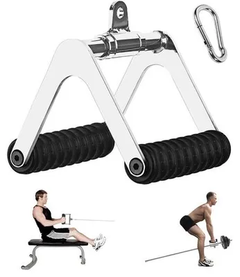Immagine prodotto di Maniglia ergonomica per cavi di allenamento Unyqoos®, girevole, con impugnatura in gomma antiscivolo e gancio a clip, versatile per esercizi per schiena e braccia