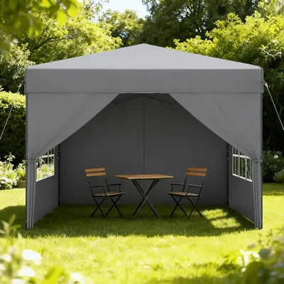 Image de Tente pop-up YARDIN 3 x 3 m, montage rapide à un bouton, imperméable et protection UV, avec 4 parois latérales, sac de rangement inclus – Argent