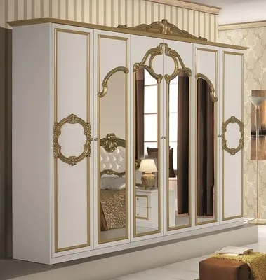 Produktbild von Barock Kleiderschrank Barocco 6 trg in Weiß / Gold