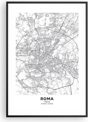 Produktbild von Gerahmtes Poster - Schwarzer Rahmen - Stadt Karte Rom - 70x100 cm - Wand Bild - Wanddeko - Wandbilder - Kunstposter - Wandposter - Bilderrahmen - Bilder - Kunstdruck - P2BPA70x100-4682
