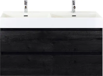 Produktbild von Sanox Badmöbel-Set Maxx XL BxHxT 121 x 73 x 45,5 cm Frontfarbe black oak mit Doppel-Waschtisch Keramik weiß 81736349