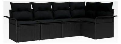 Produktbild von 5-teiliges Garten-Sofa-Set mit Kissen Schwarz Poly-Rattan Lounge Sofa