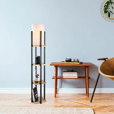 Immagine prodotto di Opviq, 7115- 7115LMP, nero, oro, lampada da terra, 25 x 25 x 130 cm, corpo in metallo