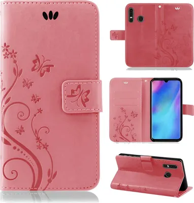 Produktbild von Handytasche für Huawei P30 Lite Blumen Flip Cover Buchhülle mit Magnetverschluss, Rosa