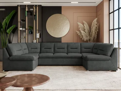 Produktbild von Sofa XXL U-Form Beige, Wohnlandschaft U Form mit Schlaffunktion, Sofa mit Schlaffunktion, Schlafsofa, Wohnzimmer Couch mit schlaffunktion - Comodo U - Dunkelgrau Stukture
