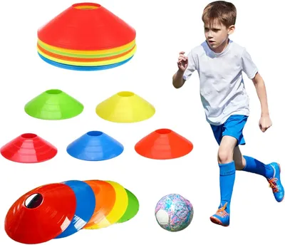 Imagen del producto de Conos redondos, 20 unidades, 5 colores, con soporte y red, para fútbol