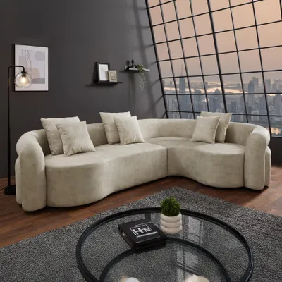Produktbild von riess-ambiente Retro Wohnlandschaft VOGUE 290cm beige Samt XXL-Sofa organische Form inkl. Kissen