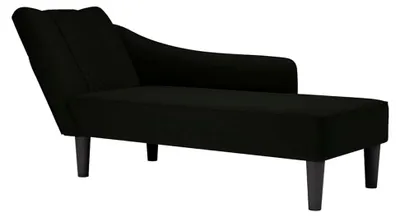Produktbild von Chaiselongue mit rechter Armlehne in Schwarz aus Samt, Loungesessel, Liege, Schlafsessel, Fernsehsessel für Wohnzimmer, Schlafzimmer und Büro