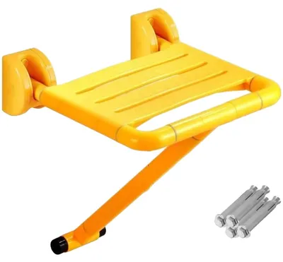 Image de Siège de douche pliable, en acier inoxydable, capacité de charge de 150 kg, dimensions 50 cm x 35 cm x 15 cm, fixation murale fixe, surface antidérapante
