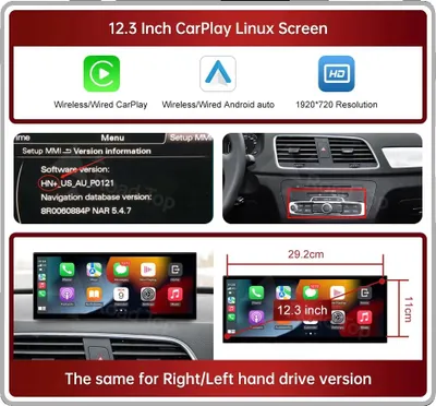 Zdjęcie produktu dla Wyświetlacz multimedialny, bezprzewodowy CarPlay, obsługa Android Auto, 123 Q3 HN