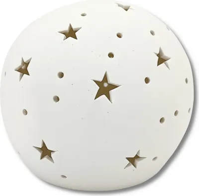 Produktbild von Keramik LED Kugel mit Sternen weiß 14 x 12cm Dekokugel Leuchtkugel Tisch-Deko