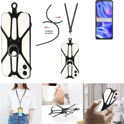 Produktbild von K-S-Trade 3in1 Handykette Handyband Handykordel Halsband Smartphone-Ring Handy-Ring kompatibel mit Motorola Moto One 5G Fingerhalterung Handyring