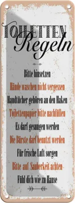 Produktbild von vianmo Blechschild 27x10 cm lustig Toiletten Regeln Witz Humor Spaß