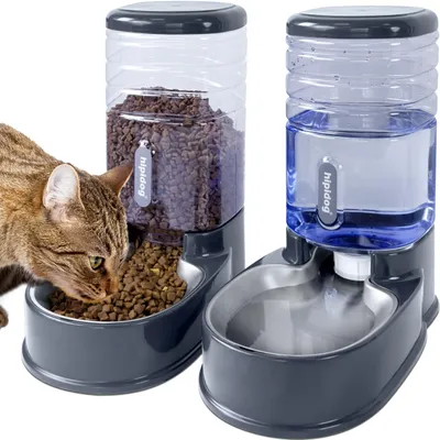 Futter- und Wasserspender 3,8 l, Schwerkraft, Edelstahl, Haustiere