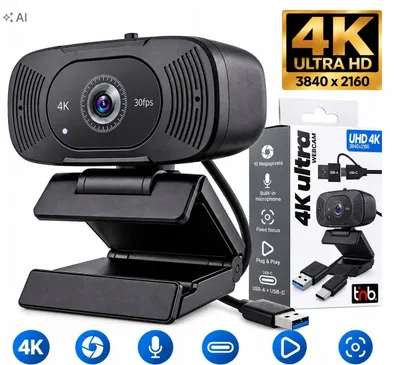 Imagen del producto de Cámara web para PC, 4K UHD, 10MP, ángulo de visión de 90°, con micrófono, conexión USB-C y USB-A, modelo T'nB PureView / WCAM4KULTRA